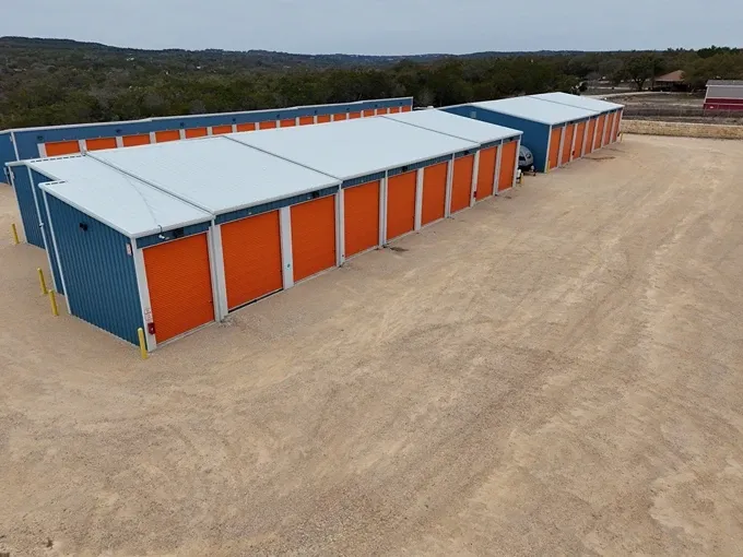 Aerial view of drive up units at Overflow Garage