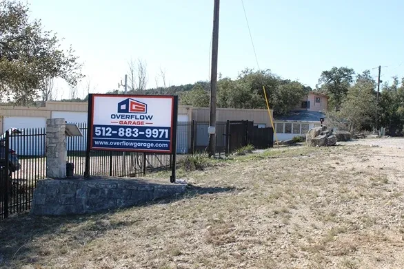 Exterior sign at Overflow Garage