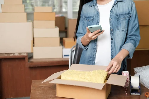 Business owner completing an online order  